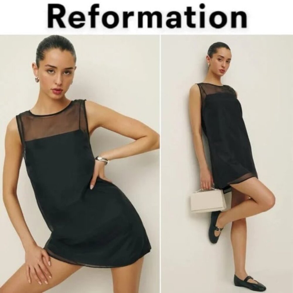NWT REFORMATION Vina Sheer Overlay Mini Dress Midnight Blue 10 MSRP $248